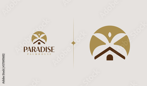 Palm House Summer Tropical. Universal creative premium symbol. Vector sign icon logo template. Vector illustration