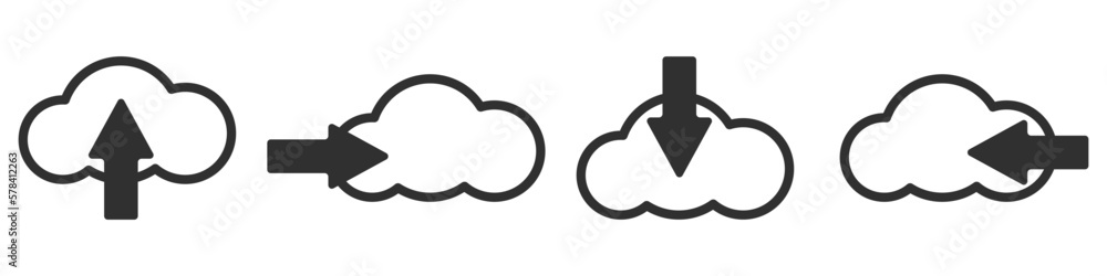 Arrow in the cloud vector. Set of arrows in cloud contours vector. Different direction arrows vector icon. Cloud direction vector concept. Arrow in the cloud vector. Set of arrows in cloud contours vector. Different direction arrows vector icon. Cloud direction vector concept.