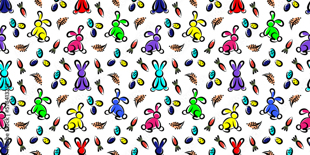 Obraz premium Linear Pattern with bunnies and carrots for Easter