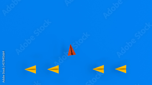 Photos Red paper plane moving away from others Uniqueness and individualism - 3d render