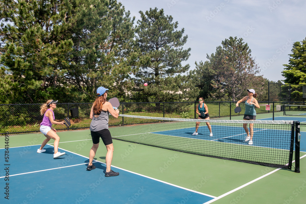 Obraz premium Pickleball Players in Action at Net