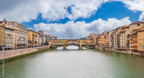Arno river banks and Ponte Vecchio in Florence, Tuscany in Italy