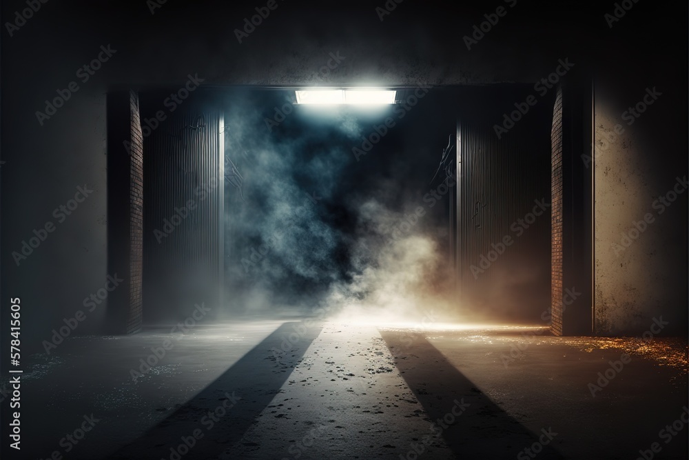 Dark street, asphalt abstract dark background, empty dark scene, neon light, spotlights The concrete floor and studio room with smoke float up the interior texture for display products