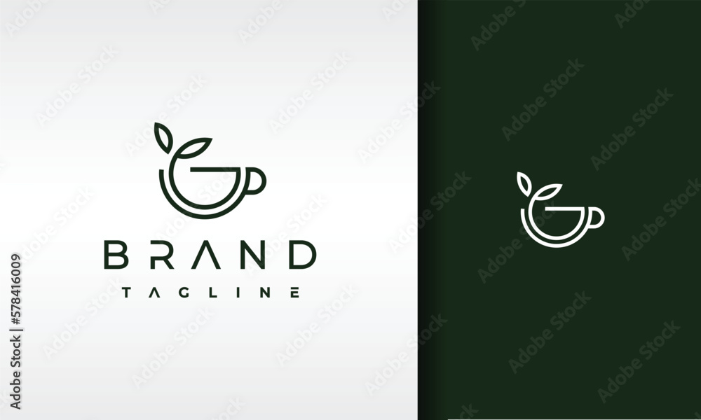 cup leaf line logo - obrazy, fototapety, plakaty 