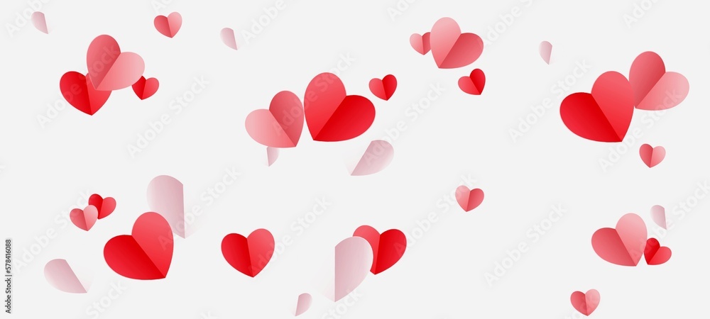 Pink and red hearts abstract on white background