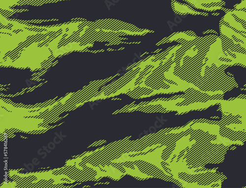 
Vector linear camouflage pattern modern fabric texture, green background