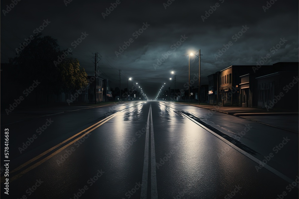Empty dark street asphalt scene background, Night view of the street