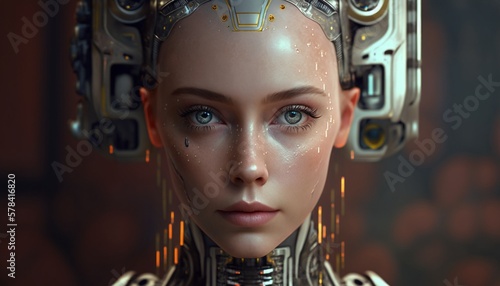 detailed drawing of a robot with a female face created by AI