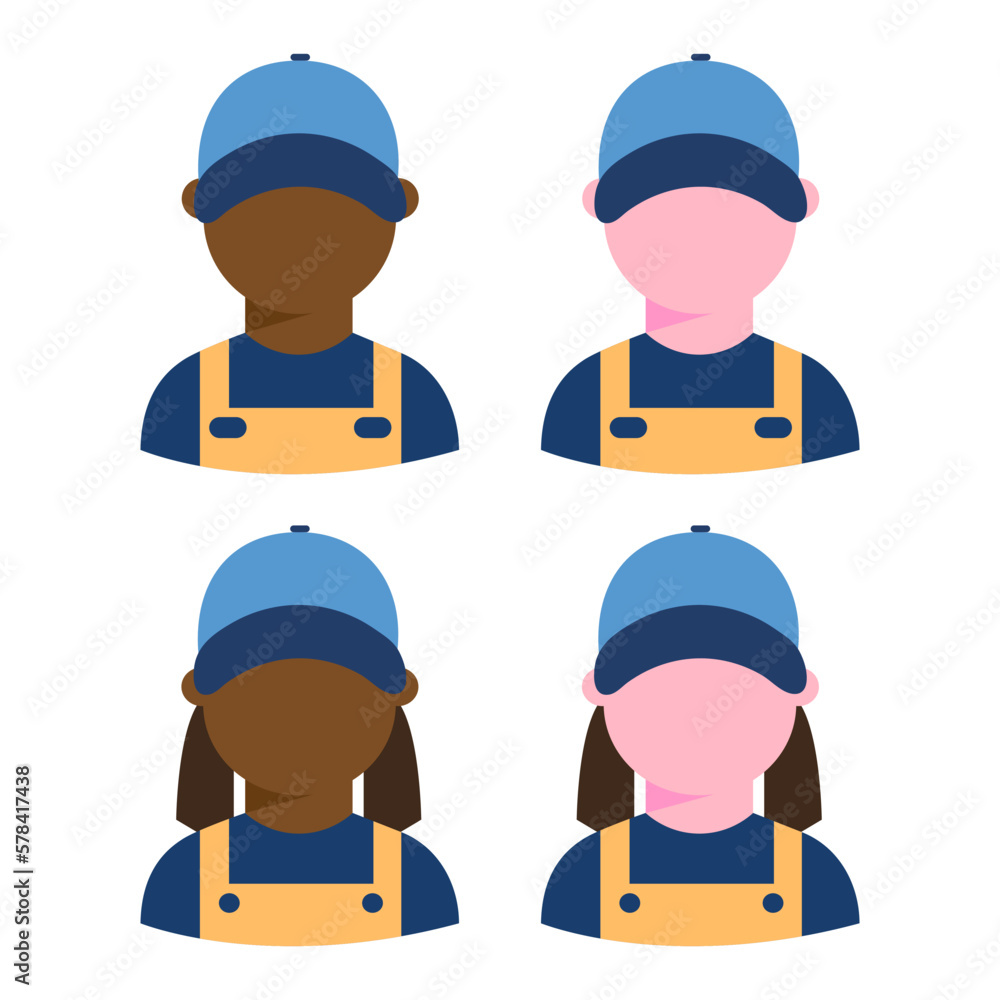 Set of repair service workers avatars. Mechanic workshop icons. Vector illustration. 