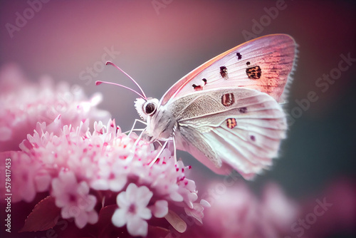 A close up of a butterfly on flower, Generative Ai © Ozis