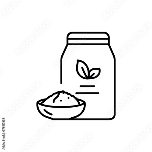 Soy flour in a package black line icon. Organic vegan product