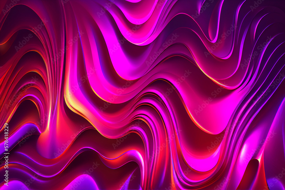 Fototapeta premium Holographic wavy colored neon background. Viva magenta colors.