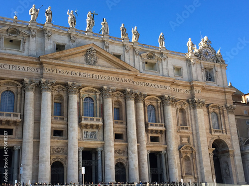 Close-up on cathedral against the blue sky. Vatican.