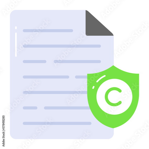 Document page with copyright shield, vector design of copyright content