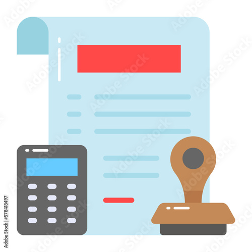 Document with stamp and calculator vector design of approval photo