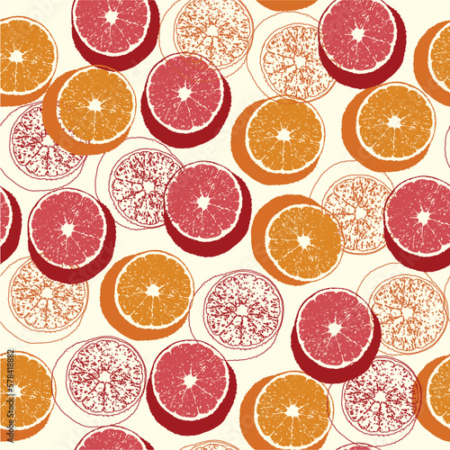 Sliced Oranges Red and Orange Seamless Repeat Pattern for all kinds of fabrics, clothing, wallpapers, bedsheet, covers and backdrops. Tropical Fruity Print in bright vibrant colors