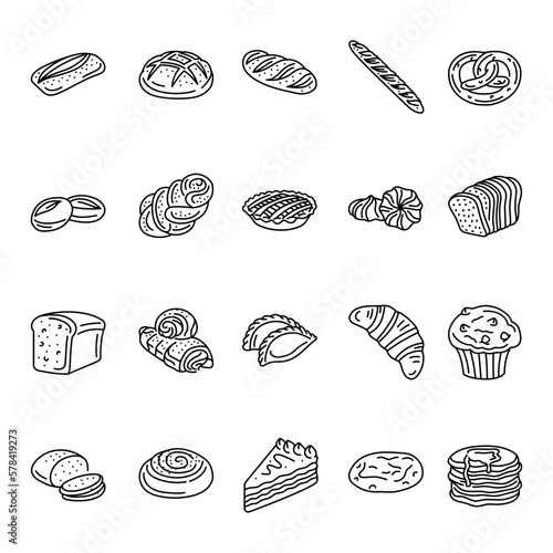 Bakery black line icons set. Rye, whole grain and wheat bread