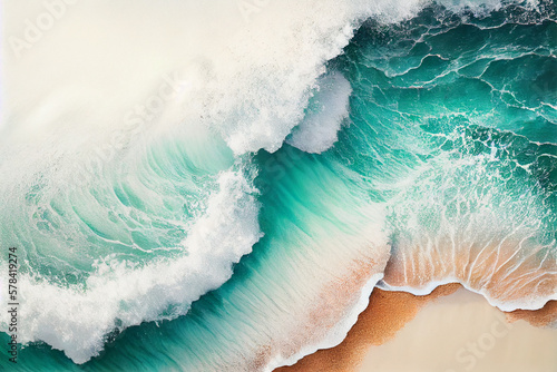 Top view of beach sea wave on the beach, Generative ai
