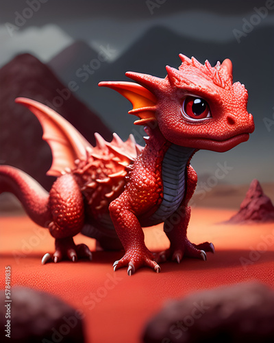 AI Digital Illustration Cute Red Dragon Cartoon Character