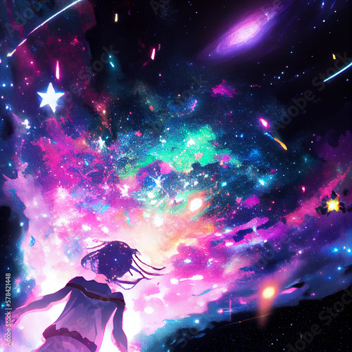 Illustration of colorful cosmic galactic explosions