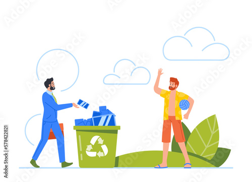 Business Man Throw Mobile Phone into Litter Bin Putting Aside Technology To Connect With The World Around