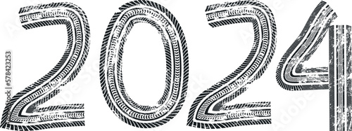 Happy New Year 2024 Black And White Urban Vector Texture Template. Dark Messy Dust Overlay Distress Background. Easy To Create Abstract Dotted, Scratchedg