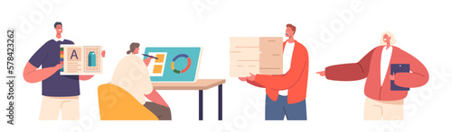 Printing House Workers, Advertising Agency Staff, Polygraphy Industry Personnel Male And Female Characters, Designers