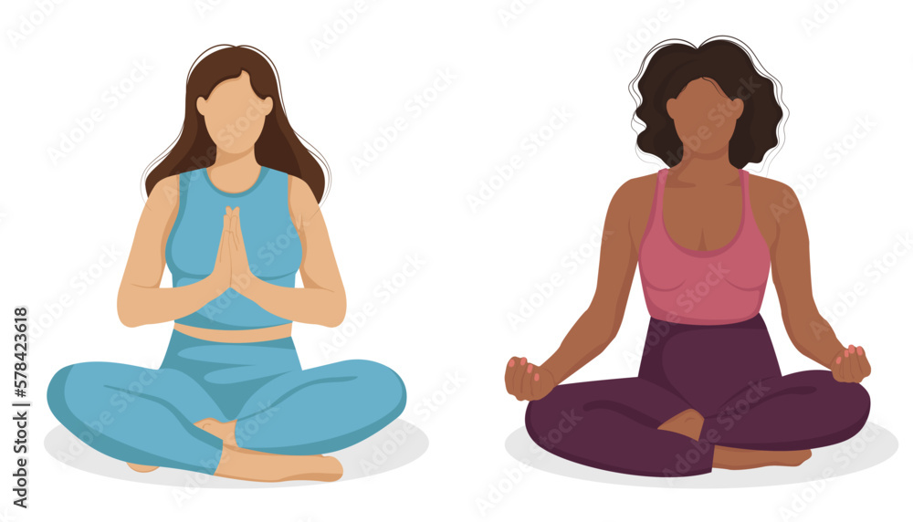 Woman in different yoga poses.	
