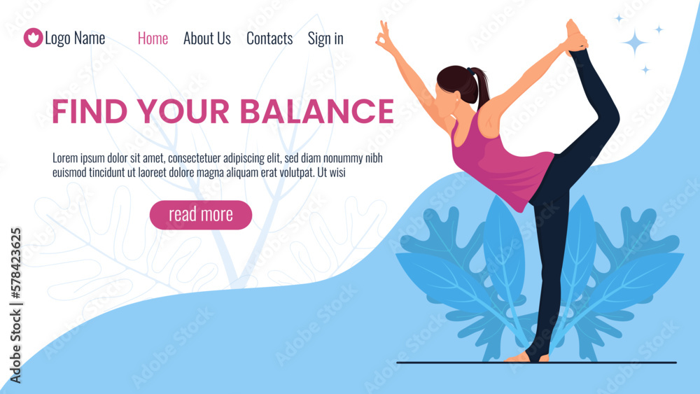 Template for web, landing page with girl doing yoga exercises. Template for web, landing page with girl doing yoga exercises.