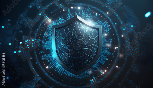 background with a glowing shield. Abstract wallpaper cyber protection.