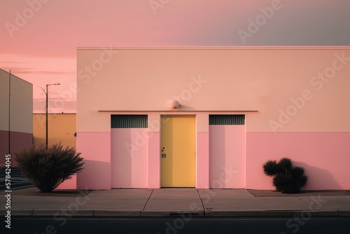 Pink building, golden hour, peaceful urban scene (AI genrated) photo