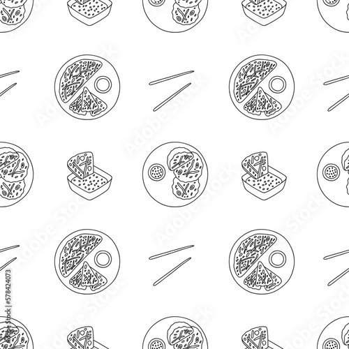 Pajeon, korean traditional food. Vector seamless pattern.