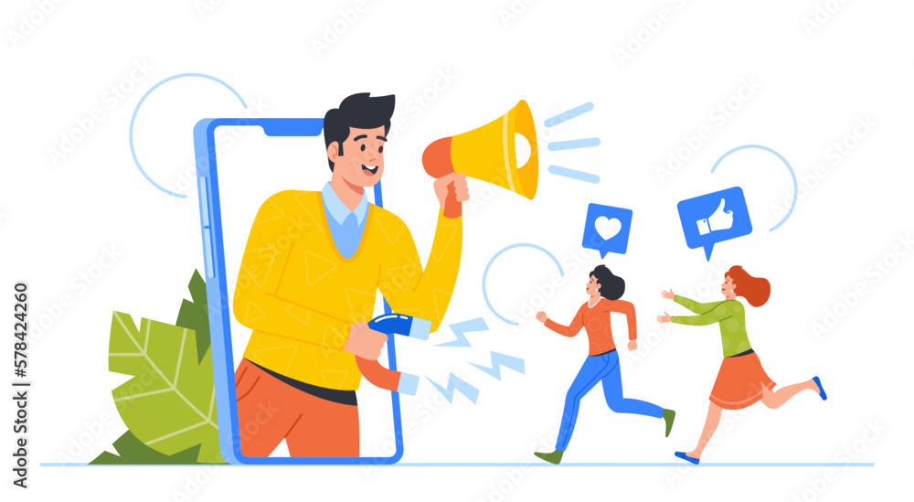 Φωτογραφία Businessman Character with Loudspeaker Referring Friends and Business Partners f