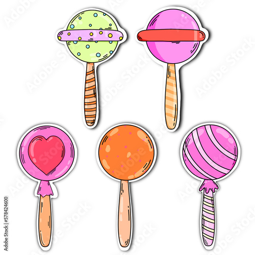 5 sticker candy in transparency background