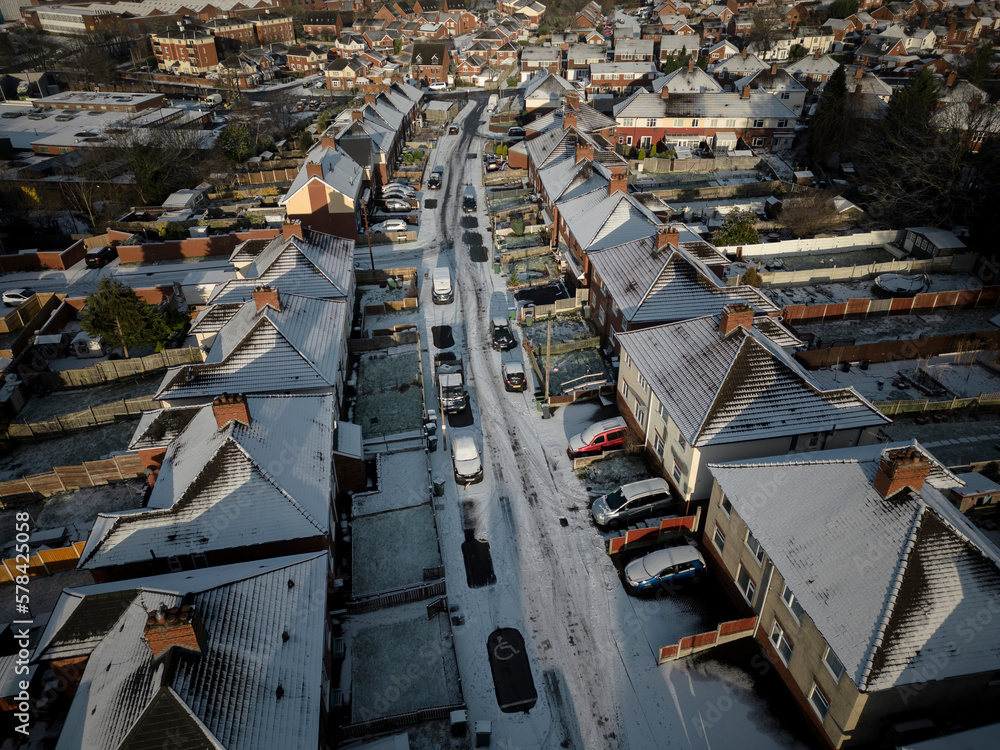 Generic aerial view of a British street in winter