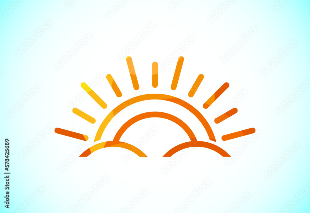 Abstract polygonal sun logo design, Solar sunburst icon. Geometric triangle shapes