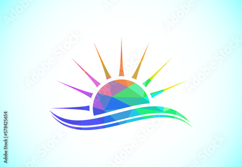 Abstract polygonal sun logo design, Solar sunburst icon. Geometric triangle shapes