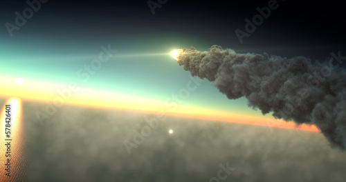 3d rendering, intercontinental missile fired overseas, Aerial view