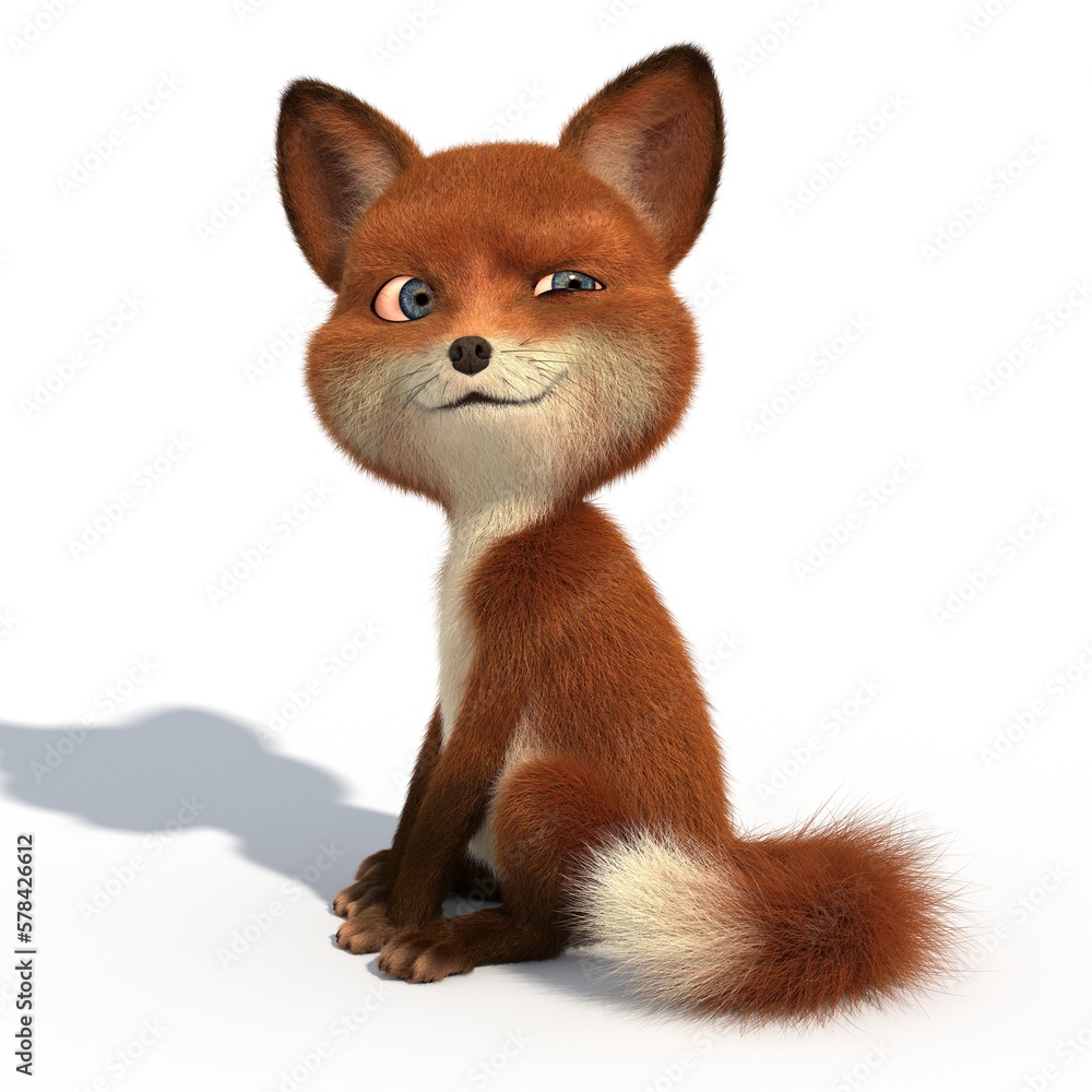 3D rendering of a cartoon fox cup on an isolated background