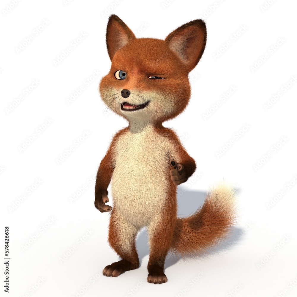 Obraz premium 3D rendering of a cartoon fox cup on an isolated background