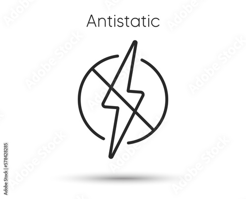 Antistatic material line icon. Static electricity lightning bolt sign. No electricity warning symbol. No energy power, voltage or electricity. Antistatic concept line icon. Vector illustration