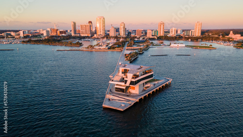 The St. Petersburg Pier, officially known as the St. Pete Pier during sunrise.