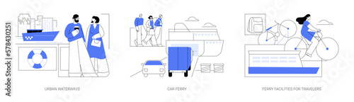 Tela Ferry boat abstract concept vector illustrations.