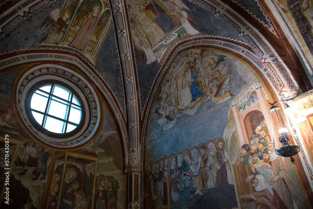 Frescoes in the Monastery of San Benedetto, or Sanctuary of the Sacro Speco. It is an ancient Benedictine monastery located in the territory of Subiaco, in the metropolitan city of Rome, Italy.