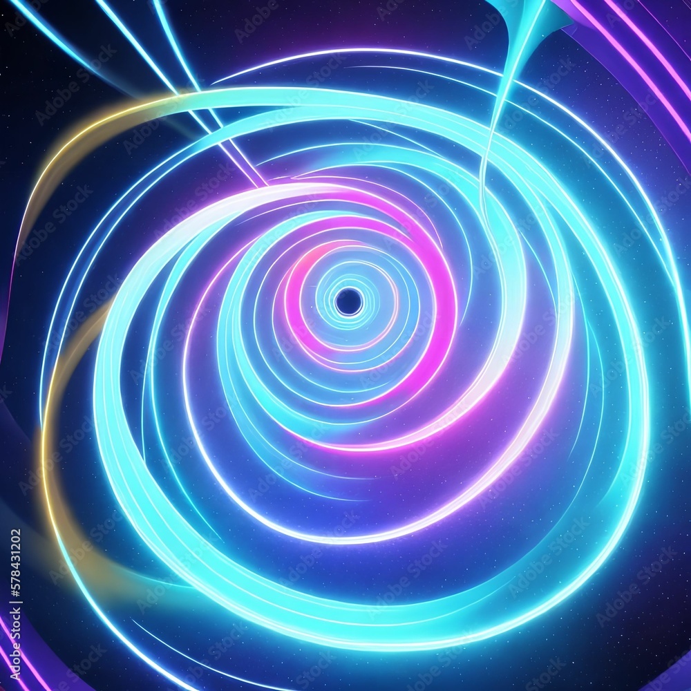 abstract fantasy glowing neon light tunnel hole, generative art by A.I