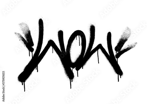 Sprayed wow font graffiti with overspray in black over white. Vector illustration.