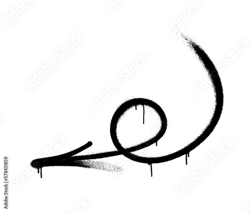 Graffiti arrow with overspray in black over white.