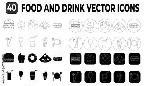 Food and drink vector icons set. Outline set of food and drink  vector icons for web design isolated on white background