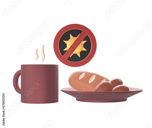 3d render of islamic fasting no food icon design photo