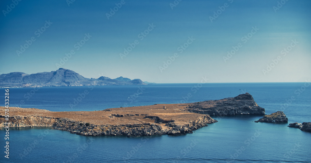 Landscape of a bay of Lindos at Rhodes island in Greece